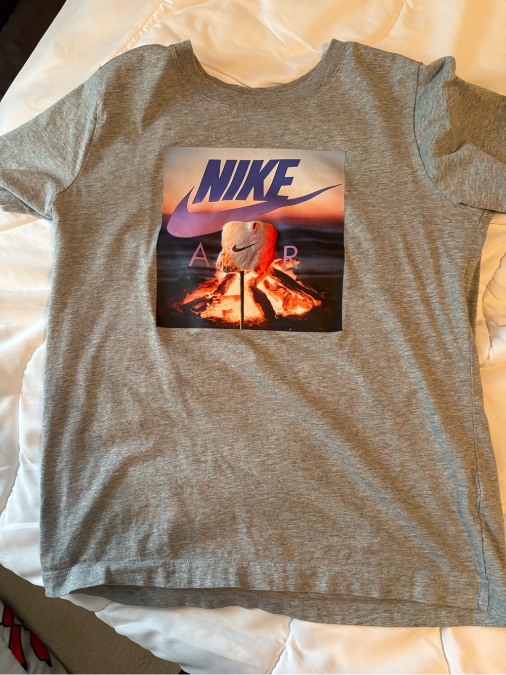 Nike Gray Tee with Purple Swoosh Sunset Graphic